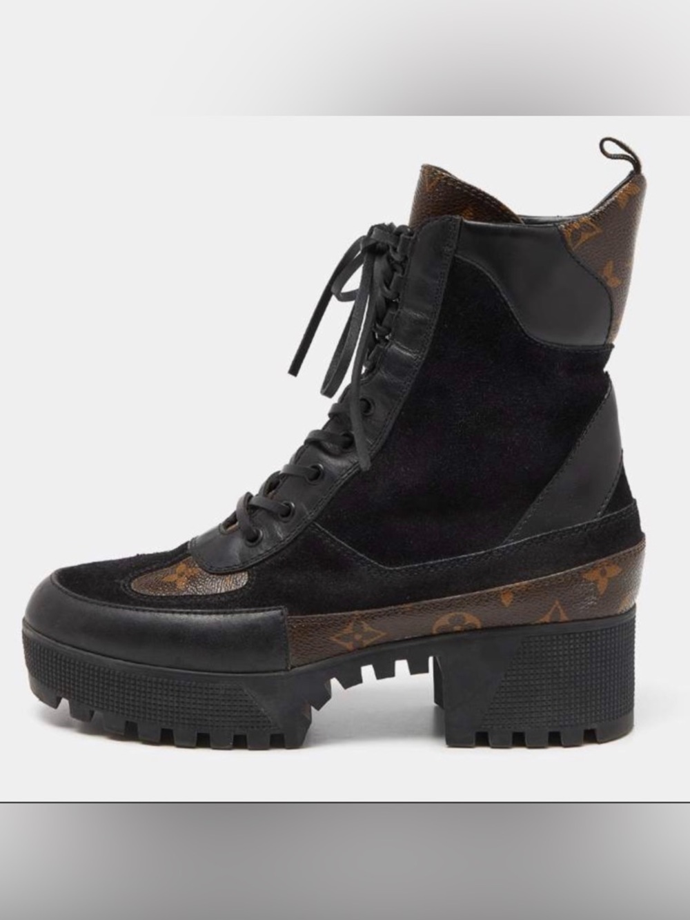 Platform Desert Louis Vuitton Black & Brown Monogram Lace-Up Boots